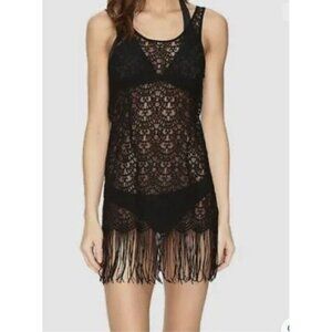 L'AGENT By Agent Provocateur Swim NWTS Black Karrie Fringe Cover-Up Medium 1C